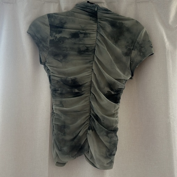 Zara Short Sleeve Ruched Mesh Top - Picture 2 of 2